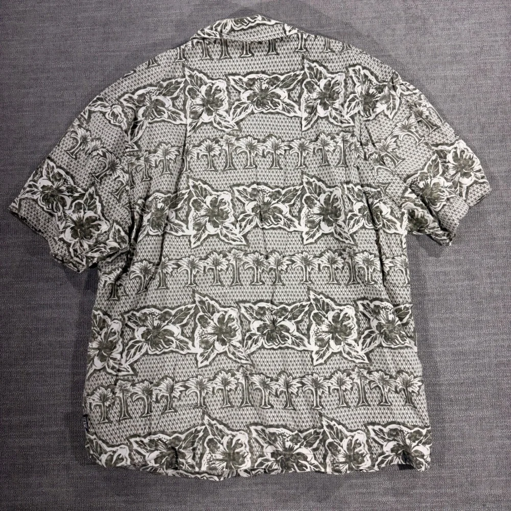Ocean Pacific Tropical Button Front Shirt Mens M Olive Green Excellent Palm Tree
